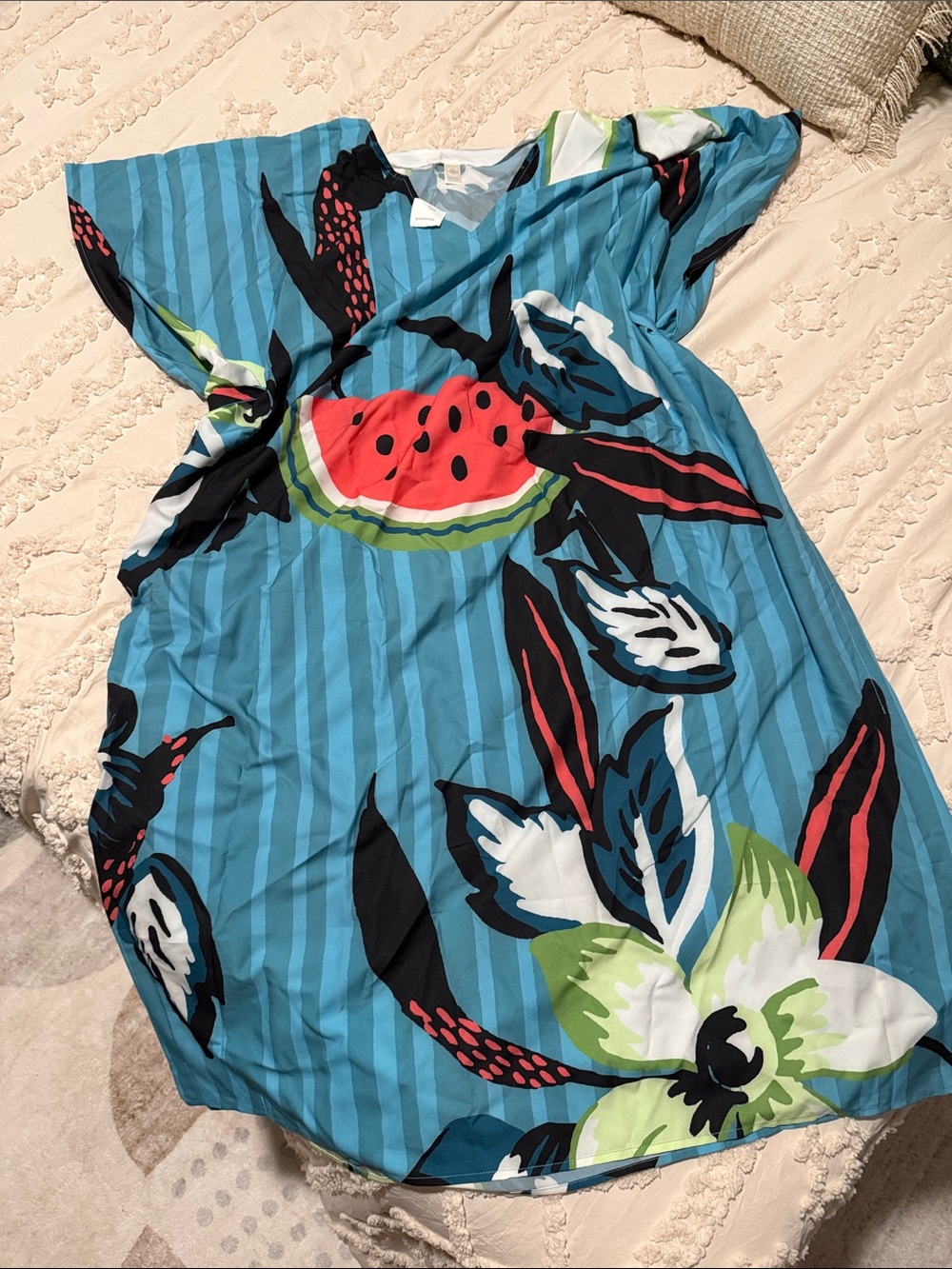 Cato Turquoise Floral & Watermelon Print Girls Dress